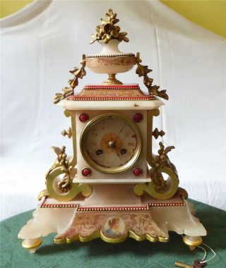 Very Fine Antique 19th Century French Mantel Clock Made From Carved Alabaster