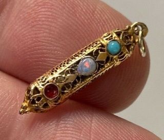 Antique Style 14ct Gold Pendant Charm With Opal Turquoise Possibly Jewish Torah