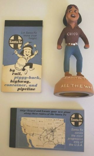 Chico Santa Fe Railroad Advertising Statue " Santa Fe All The Way " & 2 Note Pads