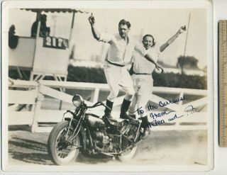 40s Photo Putt & Grace Mossman Motorcycle Stuntman On Indian Signed