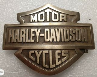 Vintage Harley - Davidson Motorcycles Bar & Shield Brass Belt Buckle Looks Great