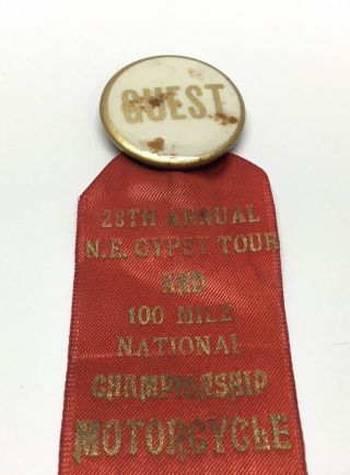 Antique 1948 Laconia Gilford Nh Motorcycle Road Race Gypsy Tour Guest Ribbon Pin