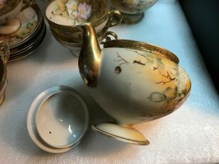 ANTIQUE PORCELAIN NIPPON Pedestal Tea Set Moriage Gold Teapot Cup Saucer C&S (13 2