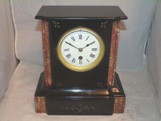 Antique 8day French Mantle Clock In A Beautifully Polished Slate & Marble Case.