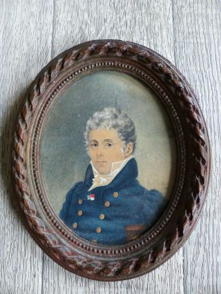 Large Antique Early 19th C Military Officer Miniature Portrait Signed Dated 1819