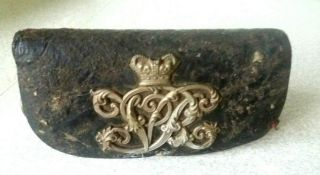 Antique Leather Victorian Military Officers Cartridge Pouch - V R Insignia