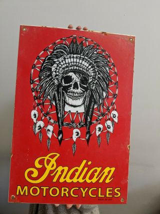 Large Old Vintage Indian Motorcycles Porcelain Dealer Advertising Gas & Oil Sign