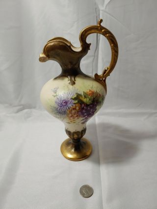 Rstk Antique 10.  5 " Amphora Turn Teplitz Hand Painted Ewer / Pitcher