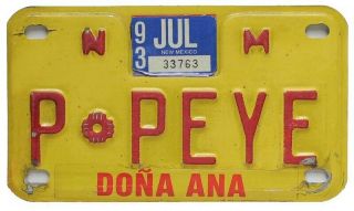 Popeye Mexico 1993 Personalized Vanity Motorcycle License Plate,  Dona Ana