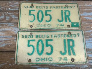Vtg 1974 Matched Pair " 505 Jr " Ohio License Plate Hot Rod Plates