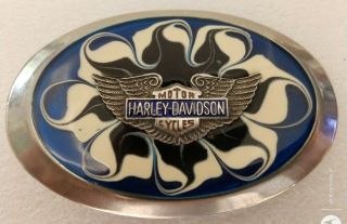 Vintage 1970s Harley Davidson Winged Bar & Shield Belt Buckle Pre - Owned