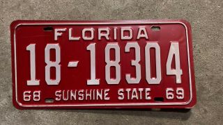 1968 Florida License Plate 1969 18 - 18304 Lee County Ford Mustang Chevy Yom Dmv