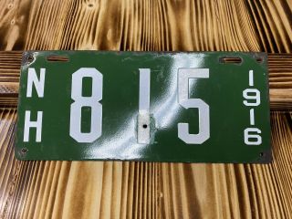 Great 1916 Hampshire Porcelain License Plate Tag Nh Low 3 Digit 815