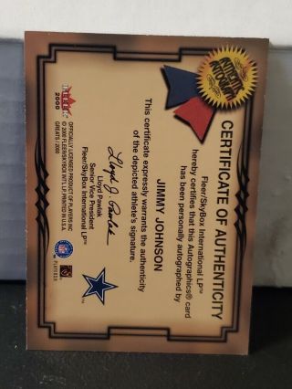 2000 FLEER GREATS of the GAME Dallas Cowboys JIMMY JOHNSON Autograph AUTO GOTG 2