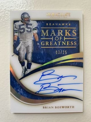 Brian Bosworth 2020 Immaculate Marks Of Greatness On Card Auto /25 - Seahawks Sp