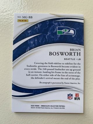 Brian Bosworth 2020 Immaculate Marks Of Greatness On Card Auto /25 - Seahawks SP 3