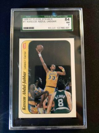1986 Fleer Kareem Abdul - Jabbar 1 Basketball Card Sgc 84 (nm 7)
