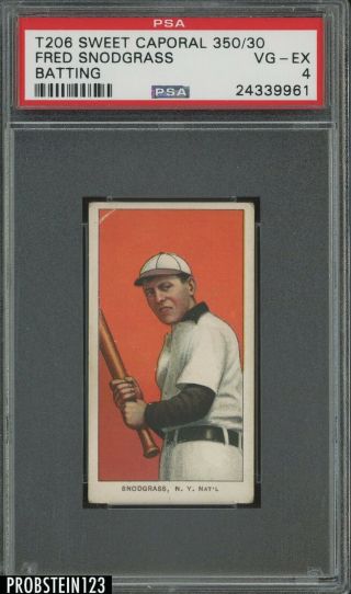 T206 Fred Snodgrass Batting Sweet Caporal 350 Subjects Psa 4 Vg - Ex