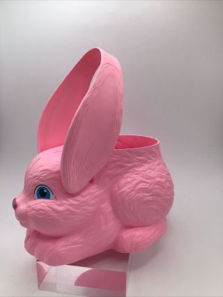 Vintage Empire Plastic Blow Mold Easter Bunny 9” Pink Rabbit Basket Pail Bucket