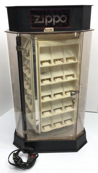 Vintage ZIPPO Countertop Display Case Lighted & Rotating Holds 60 Lighters 6