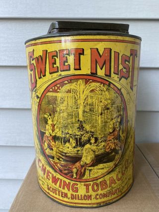 Lrg Antique Litho Advertising Sweet Mist Tin Counter Tobacco Canister Exc Color