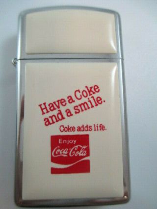 Coca - Cola Zippo Lighter Stainless And Enamel Coke Adds Life Rare