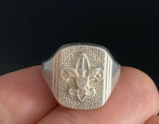 Vintage Sterling Silver BSA Boy Scout Ring Size 7 Fleur De Lis Eagle 2