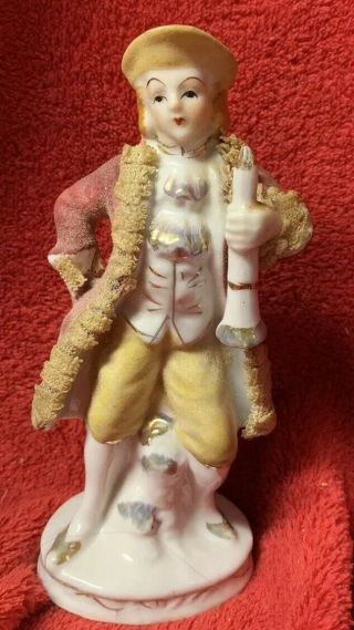 Vtg Hand Painted Porcelain Victorian Man With Horn Figurine