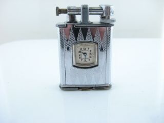 Vintage Monroe Lift Arm Lighter With Watch Nickel Chromiun Case Watch Is Running