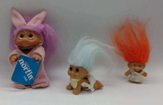 3 Vintage Troll Dolls Dam Norfin & Russ Bunny Baby & Pencil Topper