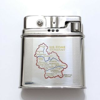 Vintage Silver Rowenta Cigarette Lighter Etched with US Zone Germany Map 1940 ' s 2