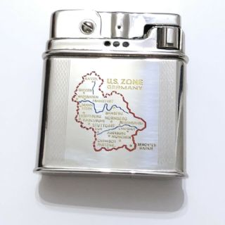 Vintage Silver Rowenta Cigarette Lighter Etched with US Zone Germany Map 1940 ' s 3