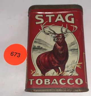 Antique Stag 4 1/2 " Pipe Cigarette Tobacco Tin Litho Vertical Pocket Can