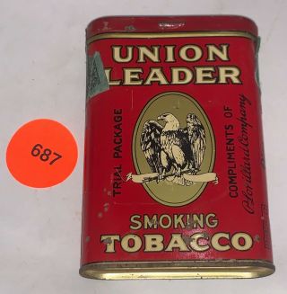 Antique Union Leader Pipe Cigarette Tobacco Tin Litho Vertical Pocket Can
