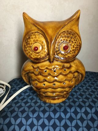 Vintage 1970s Handmade Electric Light Up Ceramic Owl Night Light Table Lamp Euc