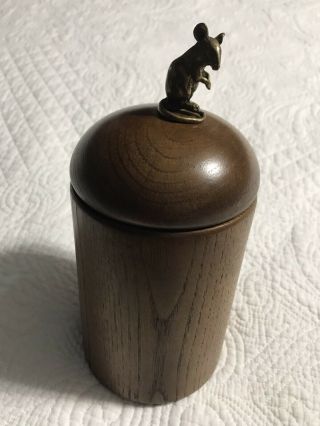 Whimsical Vintage Sarreid Ltd Spain Wood Container With Brass Mouse On Lid