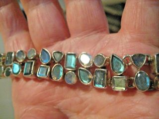 Vintage Heavy Sapphire Bracelet 2 Rows Of 44 Sapphires In Silver Settings 9 " Adj.