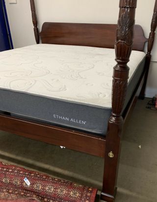 King Size Rice Carved 4 Post Bed - Ethan Allen Signature Mattress 89” Posts