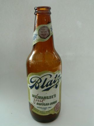 Vintage Blatz Beer Bottle Glass 12 Oz Ounce.  With Labels,  No Deposit
