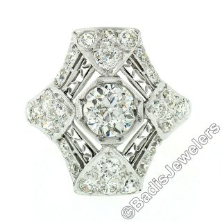 Antique Art Deco Platinum 2.  21ctw Gia European Diamond Milgrain Filigree Ring