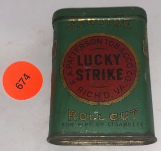 Antique Lucky Strike Pipe Cigarette Tobacco Tin Litho Vertical Pocket Can