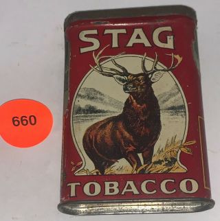 Antique Stag Pipe Cigarette Tobacco Tin Litho Vertical Pocket Can