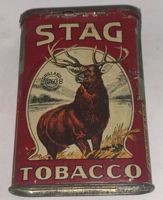 ANTIQUE STAG PIPE CIGARETTE TOBACCO TIN LITHO VERTICAL POCKET CAN 2