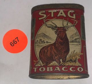 Antique Stag 3 1/2 " Pipe Cigarette Tobacco Tin Litho Vertical Pocket Can