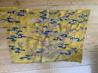 Antique Chinese Qing Qianlong Period Silk Embroidery Imperial Dragon Panel