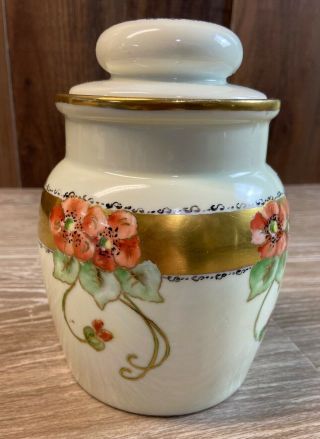 Vintage M Z Austria 1134 Flowers Gold Antique Tobacco Jar Humidor 2