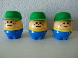 Vintage Little Tikes Toddle Tots Chunky People Boys In Green Caps Set Of (3)