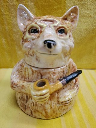 Vintage Antique Old Fox Head Tobacco Jar Humidor Ceramic