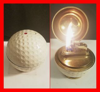 Vintage Unusual Push - Button Golf Ball Petrol Lighter Unique In Order