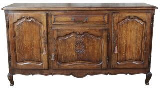 Vintage French Provincial Belgian Oak Buffet Sideboard Credenza Country Server
